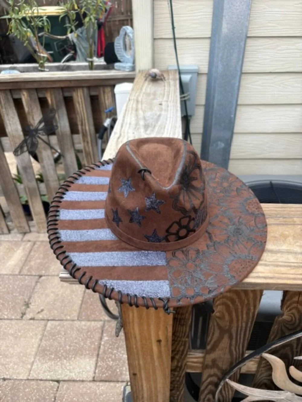 Hand‑Burned Patriotic Western Cowboy Hat